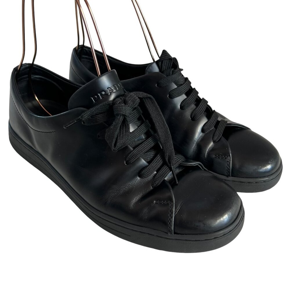 Prada Black Leather Low-Top Sneakers